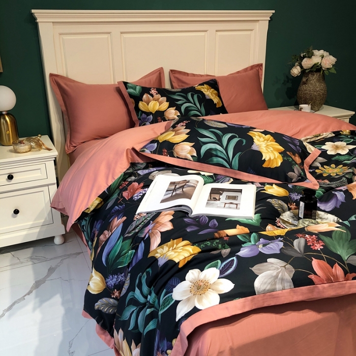 91家纺网 家纺一手货源 找家纺 太古汇 2020新款60支数码印花小边款四件套奥戴尔-藏青