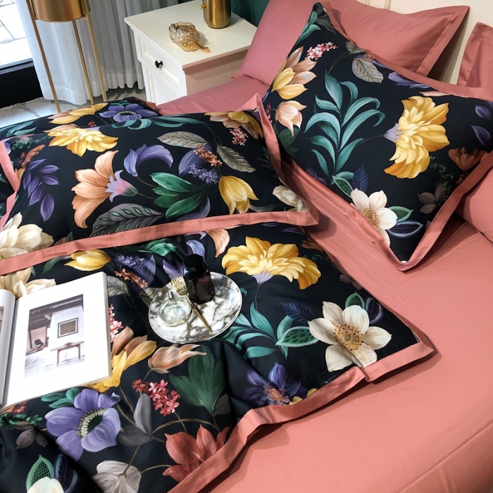 91家纺网 家纺一手货源 找家纺 太古汇 2020新款60支数码印花小边款四件套奥戴尔-藏青