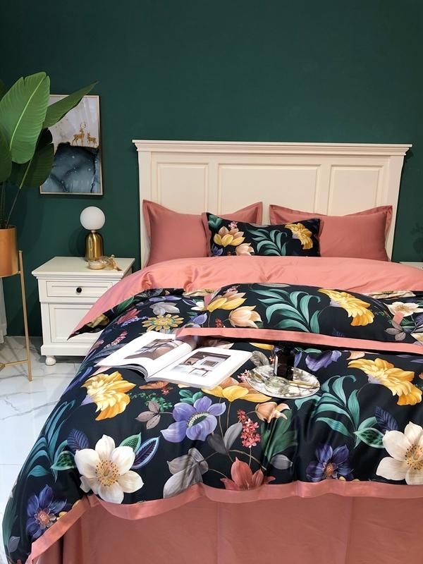 91家纺网 家纺一手货源 找家纺 太古汇 2020新款60支数码印花小边款四件套奥戴尔-藏青