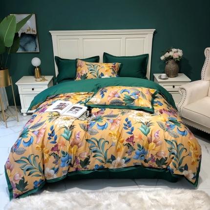 91家纺网 家纺一手货源 找家纺 太古汇 2020新款60支数码印花小边款四件套奥戴尔-黄