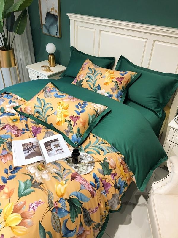 91家纺网 家纺一手货源 找家纺 太古汇 2020新款60支数码印花小边款四件套奥戴尔-黄