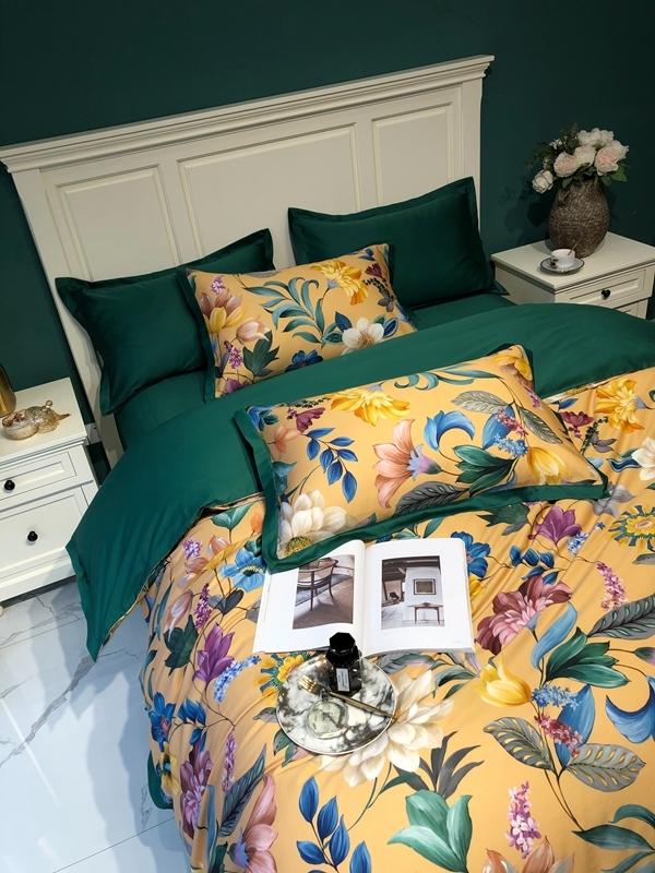 91家纺网 家纺一手货源 找家纺 太古汇 2020新款60支数码印花小边款四件套奥戴尔-黄