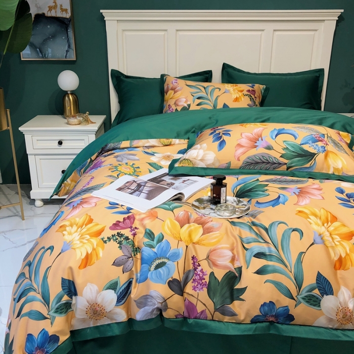 91家纺网 家纺一手货源 找家纺 太古汇 2020新款60支数码印花小边款四件套奥戴尔-黄