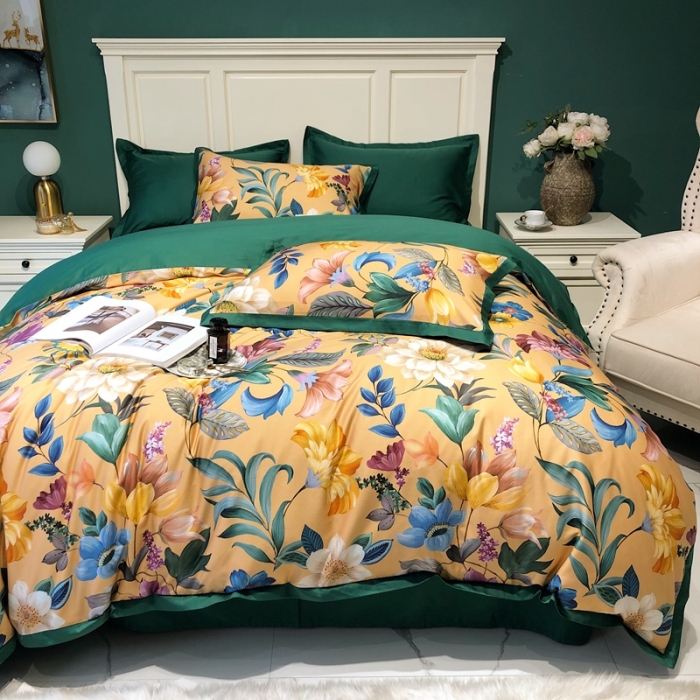 91家纺网 家纺一手货源 找家纺 太古汇 2020新款60支数码印花小边款四件套奥戴尔-黄