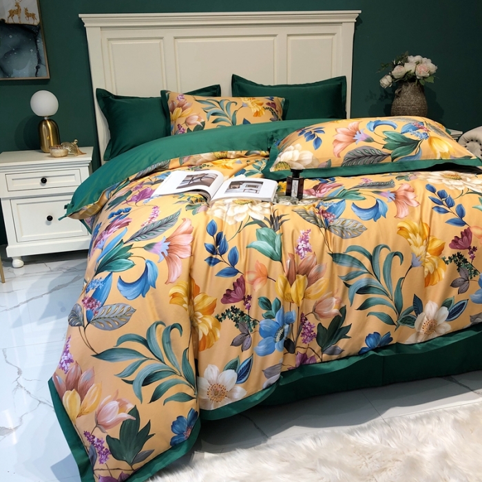 91家纺网 家纺一手货源 找家纺 太古汇 2020新款60支数码印花小边款四件套奥戴尔-黄