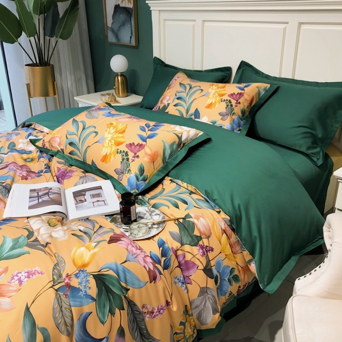 91家纺网 家纺一手货源 找家纺 太古汇 2020新款60支数码印花小边款四件套奥戴尔-黄