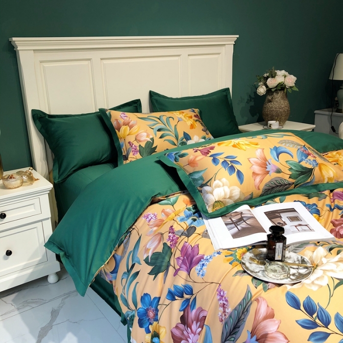 91家纺网 家纺一手货源 找家纺 太古汇 2020新款60支数码印花小边款四件套奥戴尔-黄