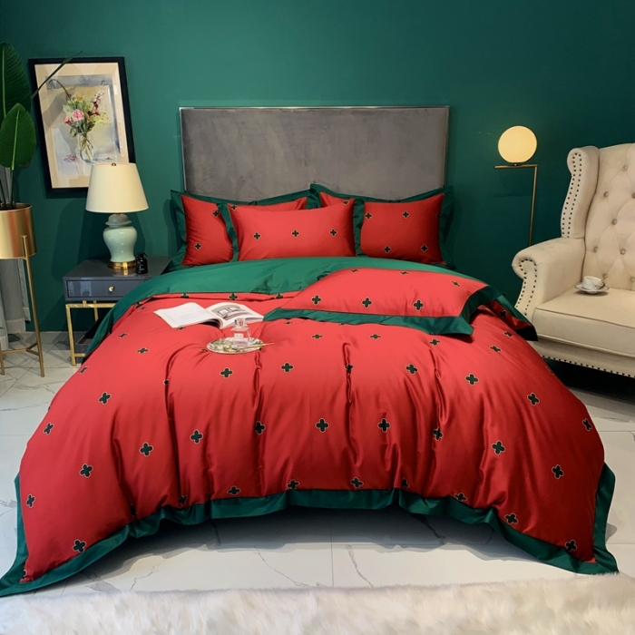 91家纺网 家纺一手货源 找家纺 太古汇 2020新款60支数码印花小边款四件套查尔斯红