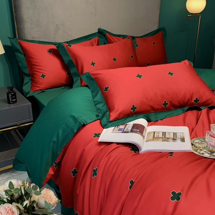 91家纺网 家纺一手货源 找家纺 太古汇 2020新款60支数码印花小边款四件套查尔斯红