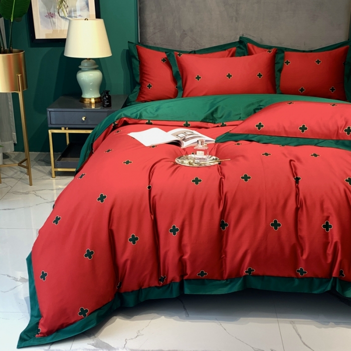 91家纺网 家纺一手货源 找家纺 太古汇 2020新款60支数码印花小边款四件套查尔斯红