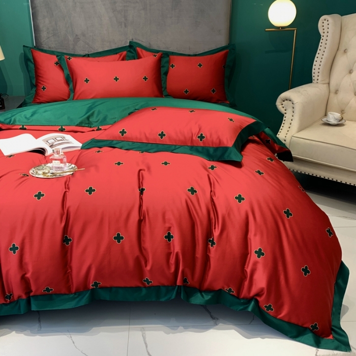 91家纺网 家纺一手货源 找家纺 太古汇 2020新款60支数码印花小边款四件套查尔斯红