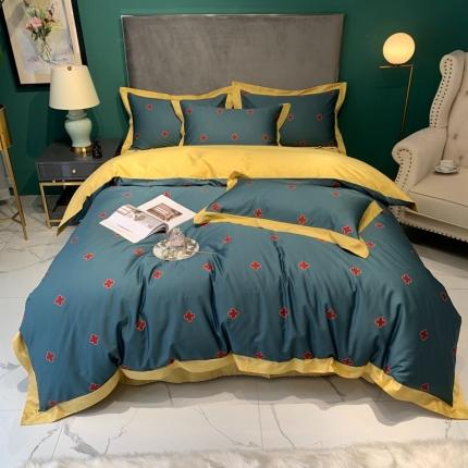 91家纺网 家纺一手货源 找家纺 太古汇 2020新款60支数码印花小边款四件套查尔斯蓝