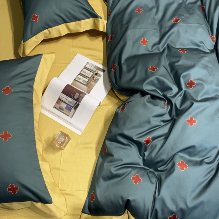 91家纺网 家纺一手货源 找家纺 太古汇 2020新款60支数码印花小边款四件套查尔斯蓝