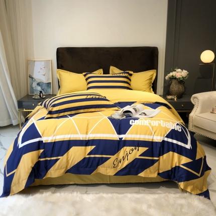 太古汇 2020新款60支数码印花小边款四件套丹尼斯-蓝