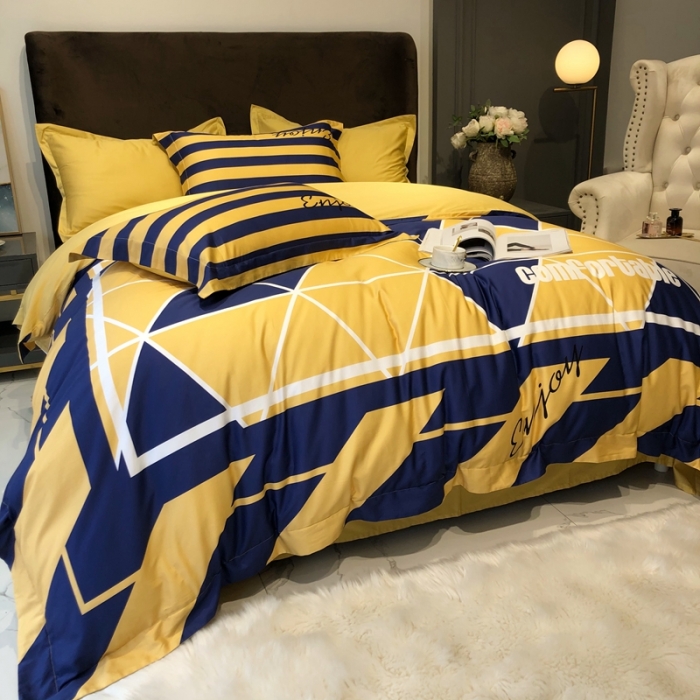 91家纺网 家纺一手货源 找家纺 太古汇 2020新款60支数码印花小边款四件套丹尼斯-蓝