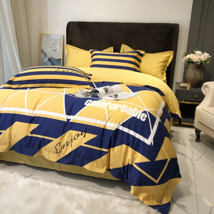 91家纺网 家纺一手货源 找家纺 太古汇 2020新款60支数码印花小边款四件套丹尼斯-蓝