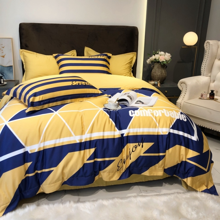 91家纺网 家纺一手货源 找家纺 太古汇 2020新款60支数码印花小边款四件套丹尼斯-蓝