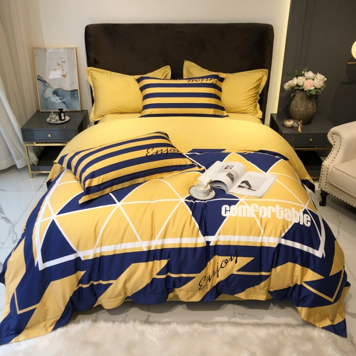 91家纺网 家纺一手货源 找家纺 太古汇 2020新款60支数码印花小边款四件套丹尼斯-蓝