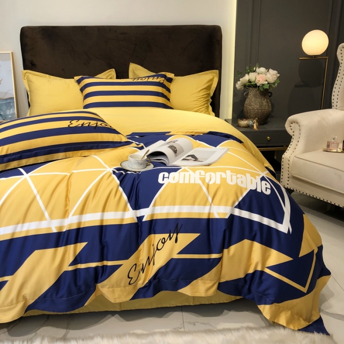 91家纺网 家纺一手货源 找家纺 太古汇 2020新款60支数码印花小边款四件套丹尼斯-蓝