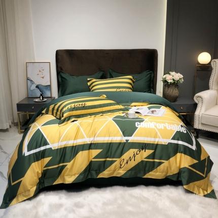 91家纺网 家纺一手货源 找家纺 太古汇 2020新款60支数码印花小边款四件套丹尼斯-绿