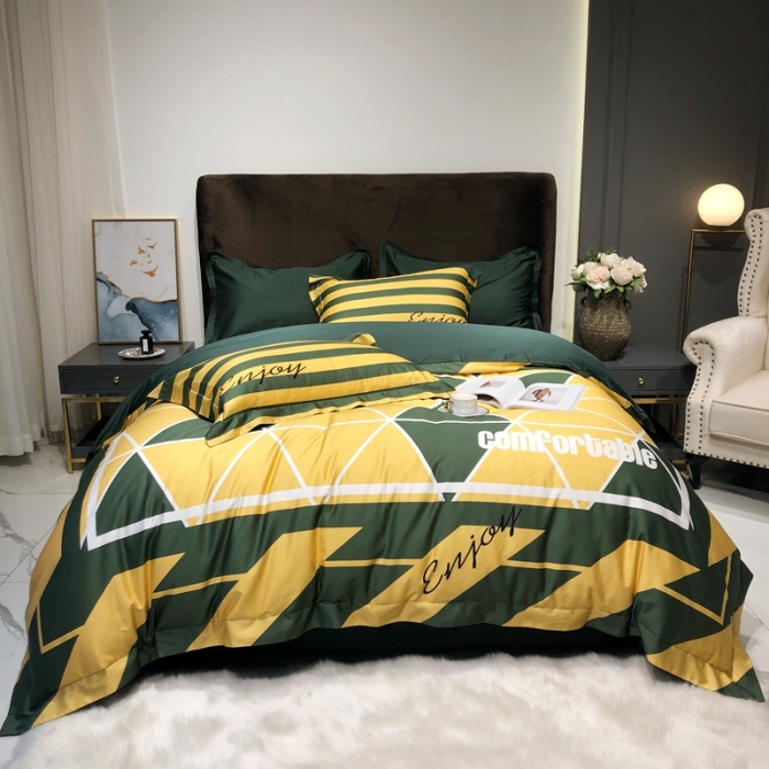 91家纺网 家纺一手货源 找家纺 太古汇 2020新款60支数码印花小边款四件套丹尼斯-绿