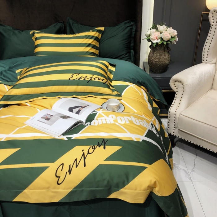 91家纺网 家纺一手货源 找家纺 太古汇 2020新款60支数码印花小边款四件套丹尼斯-绿