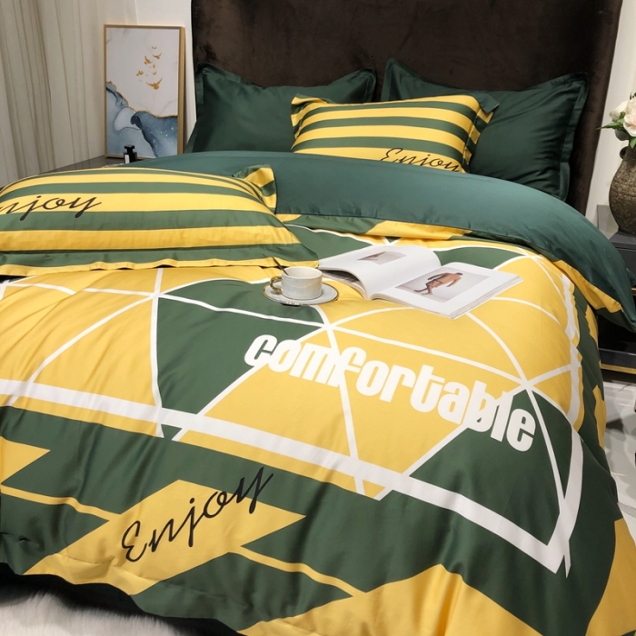 91家纺网 家纺一手货源 找家纺 太古汇 2020新款60支数码印花小边款四件套丹尼斯-绿