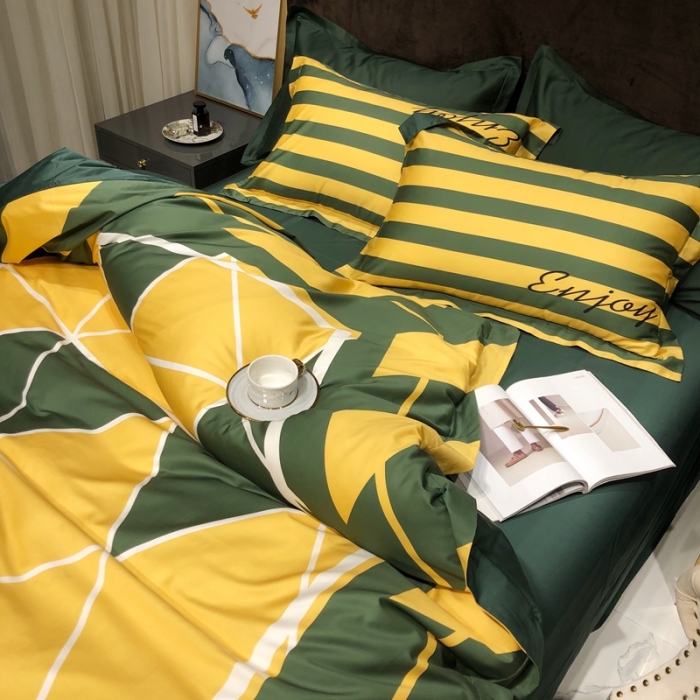 91家纺网 家纺一手货源 找家纺 太古汇 2020新款60支数码印花小边款四件套丹尼斯-绿