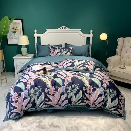 太古汇 2020新款60支数码印花小边款四件套林恩蓝