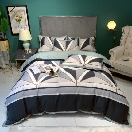 91家纺网 家纺一手货源 找家纺 太古汇 2020新款60支数码印花小边款四件套露西尼青