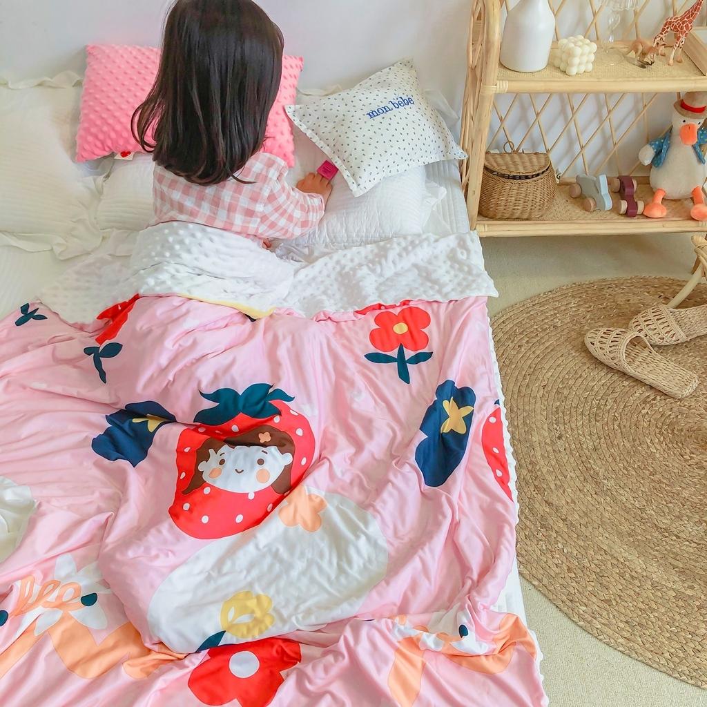 91家纺网 家纺一手货源 找家纺 星期八 2020新款A类针织棉豆豆毯 草莓女孩