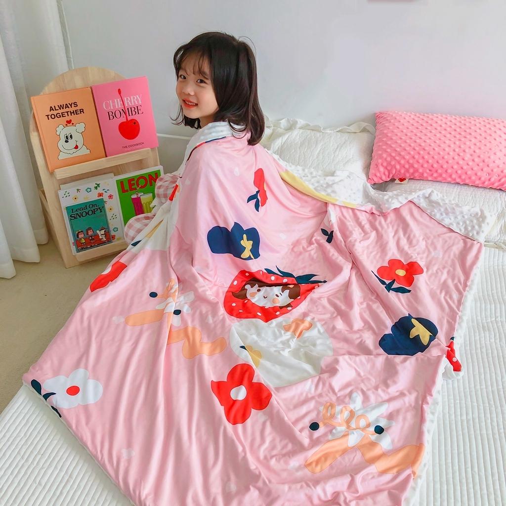 91家纺网 家纺一手货源 找家纺 星期八 2020新款A类针织棉豆豆毯 草莓女孩