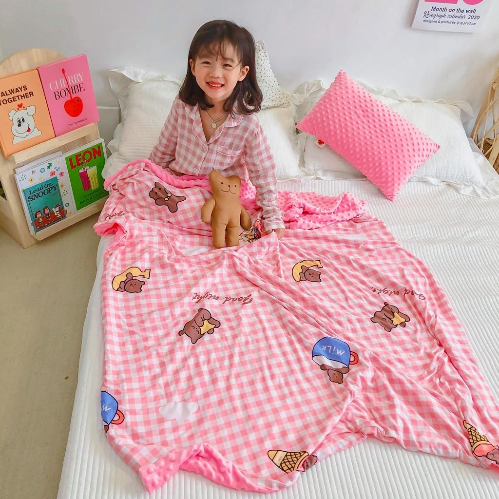 91家纺网 家纺一手货源 找家纺 星期八 2020新款A类针织棉豆豆毯 粉格小熊