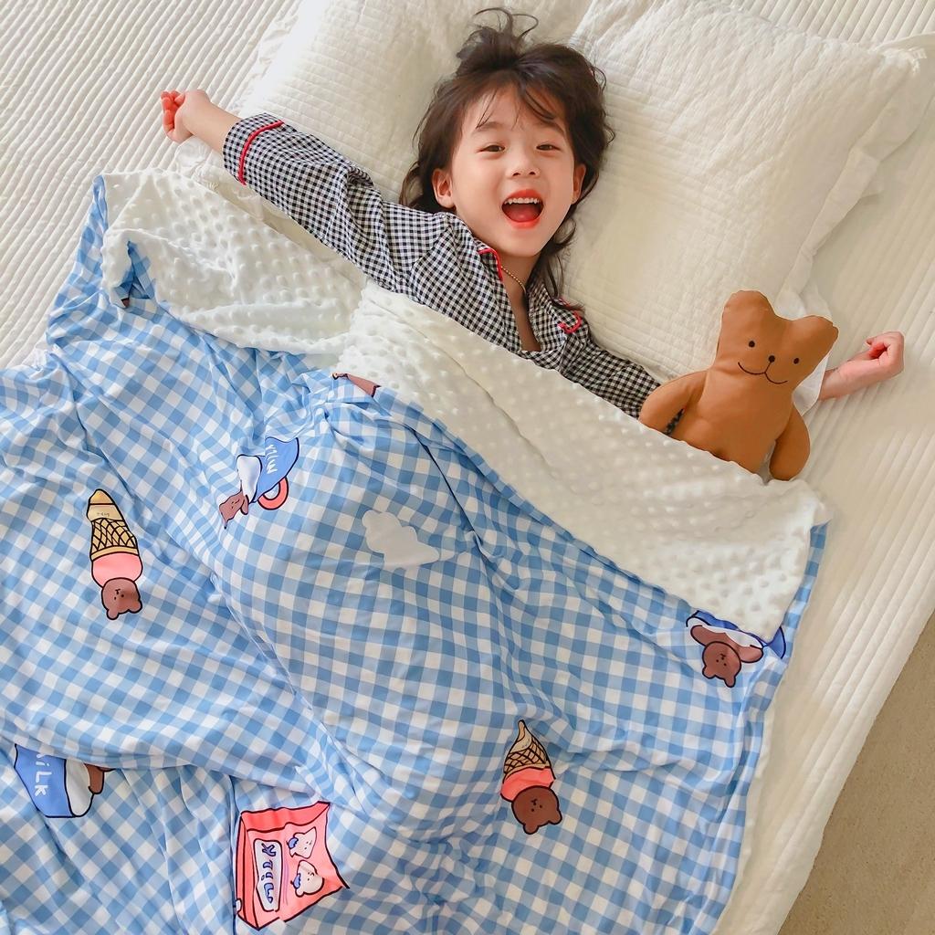 91家纺网 家纺一手货源 找家纺 星期八 2020新款A类针织棉豆豆毯 蓝格小熊