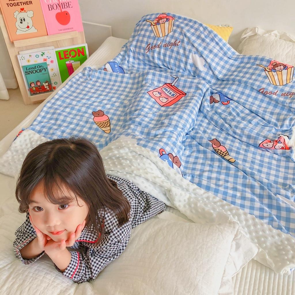 91家纺网 家纺一手货源 找家纺 星期八 2020新款A类针织棉豆豆毯 蓝格小熊