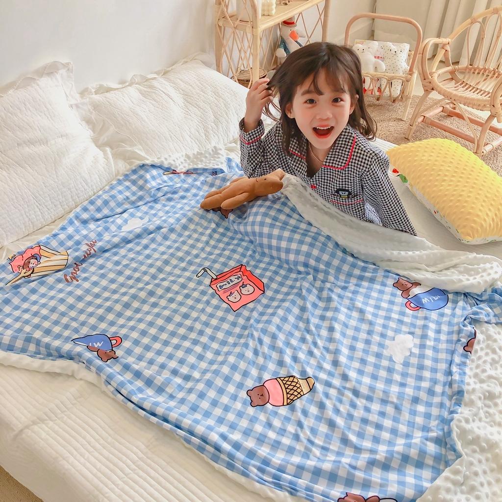 91家纺网 家纺一手货源 找家纺 星期八 2020新款A类针织棉豆豆毯 蓝格小熊