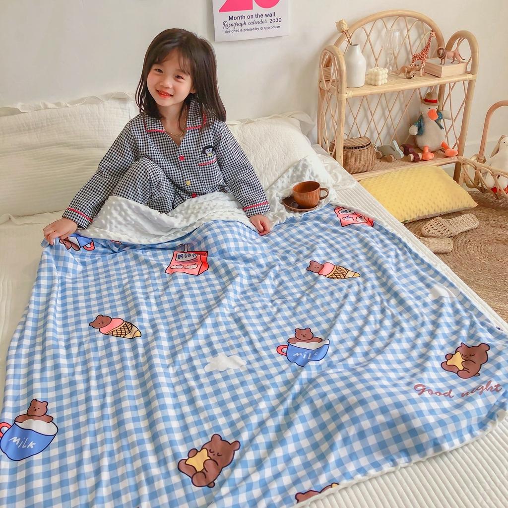 91家纺网 家纺一手货源 找家纺 星期八 2020新款A类针织棉豆豆毯 蓝格小熊