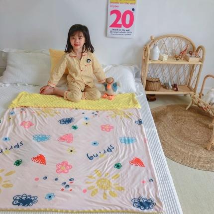 91家纺网 家纺一手货源 找家纺 星期八 2020新款A类针织棉豆豆毯 涂鸦花花