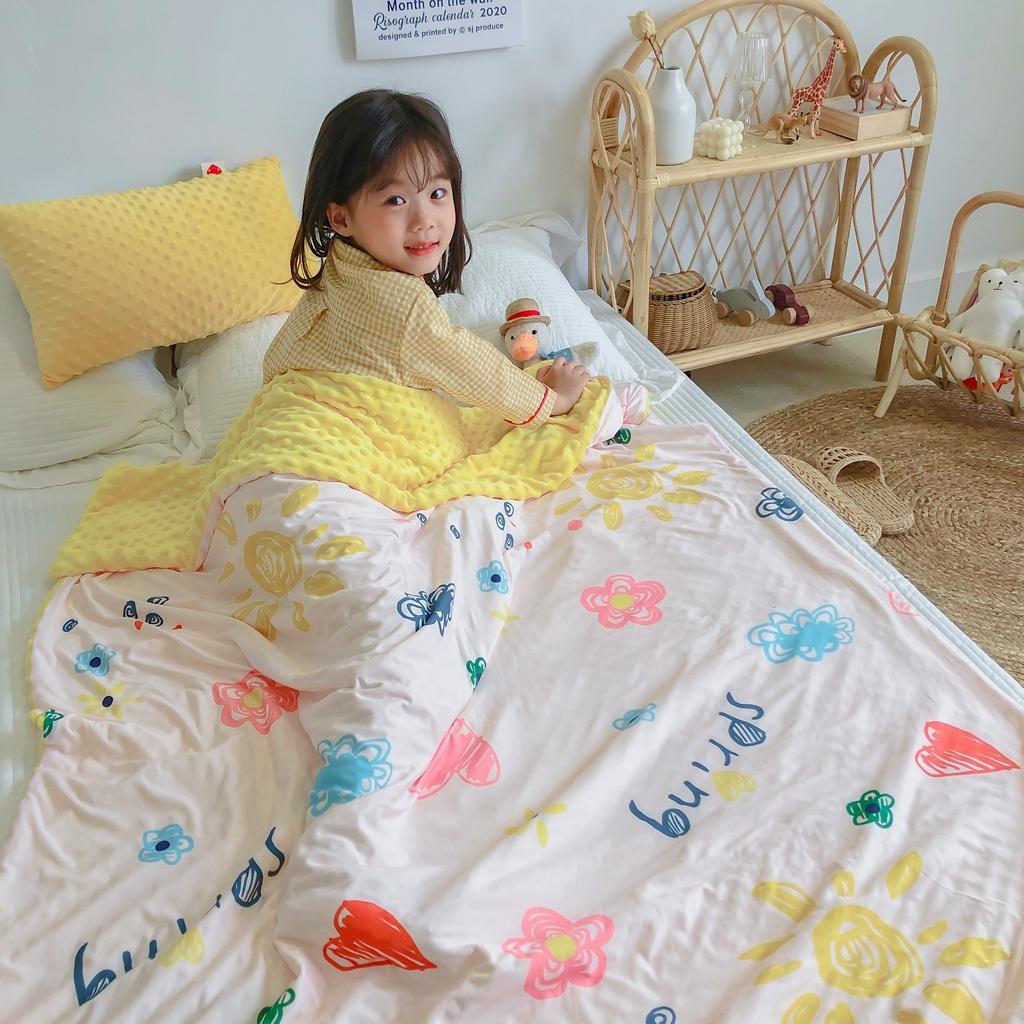 91家纺网 家纺一手货源 找家纺 星期八 2020新款A类针织棉豆豆毯 涂鸦花花