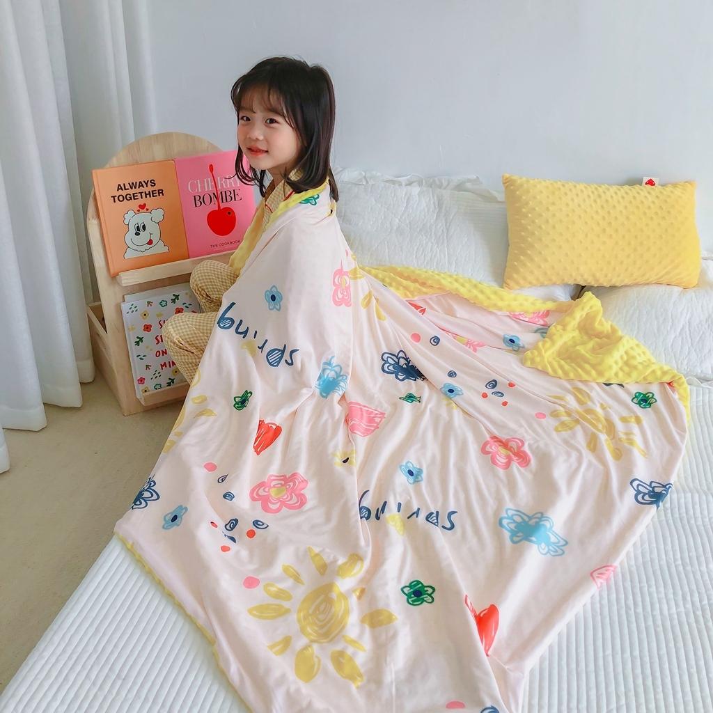 91家纺网 家纺一手货源 找家纺 星期八 2020新款A类针织棉豆豆毯 涂鸦花花