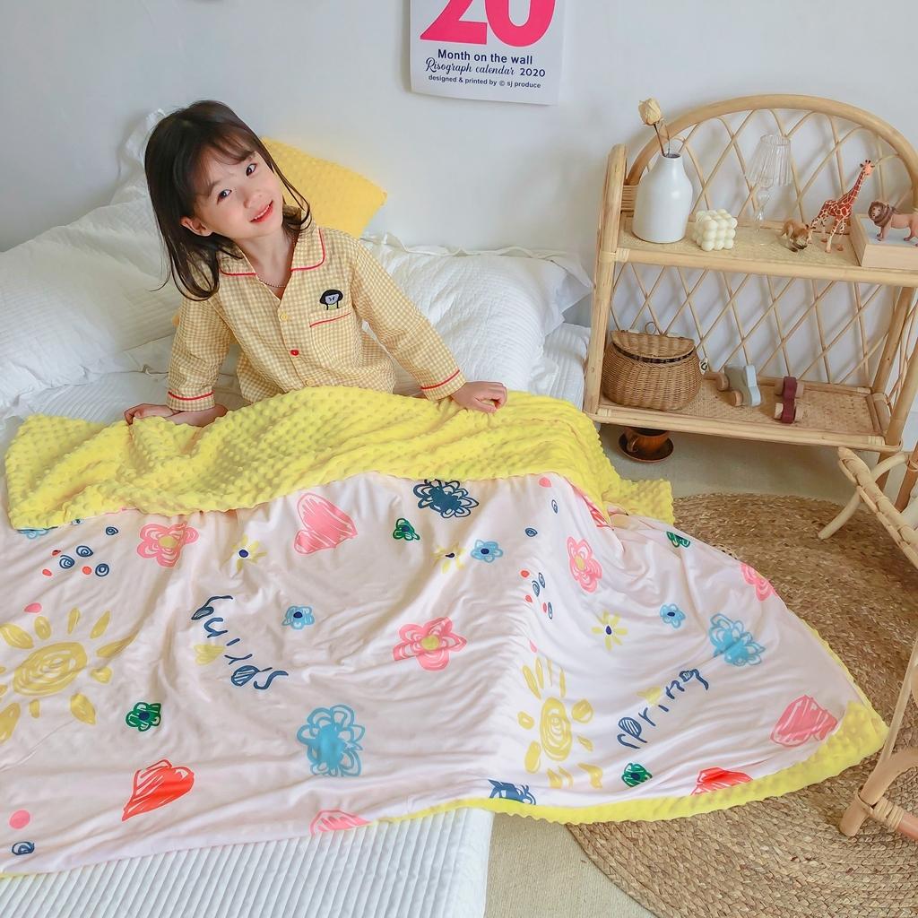 91家纺网 家纺一手货源 找家纺 星期八 2020新款A类针织棉豆豆毯 涂鸦花花