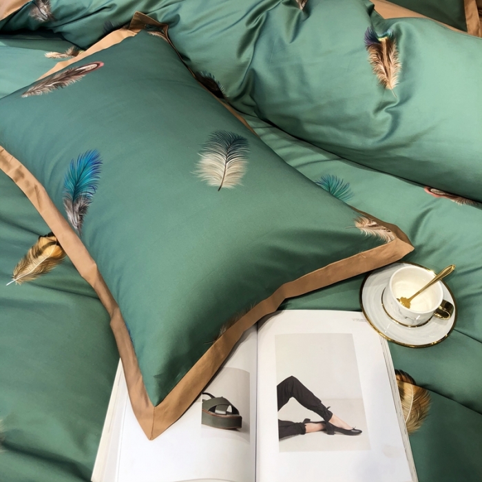 91家纺网 家纺一手货源 找家纺 太古汇 2020新款60支数码印花小边款四件套亚米森-青绿