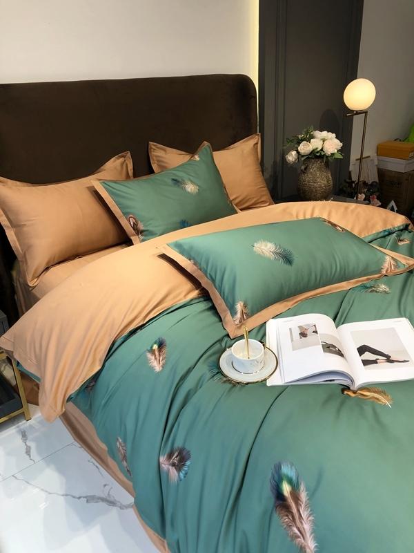 91家纺网 家纺一手货源 找家纺 太古汇 2020新款60支数码印花小边款四件套亚米森-青绿