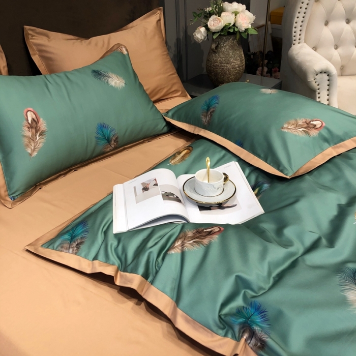 91家纺网 家纺一手货源 找家纺 太古汇 2020新款60支数码印花小边款四件套亚米森-青绿