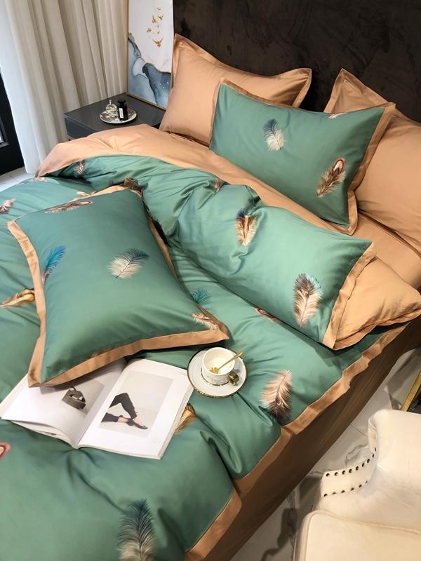 91家纺网 家纺一手货源 找家纺 太古汇 2020新款60支数码印花小边款四件套亚米森-青绿