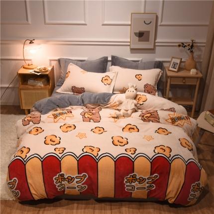 91家纺网 家纺一手货源 找家纺 （总）懒猫 2020新款简约加厚牛奶绒四件套