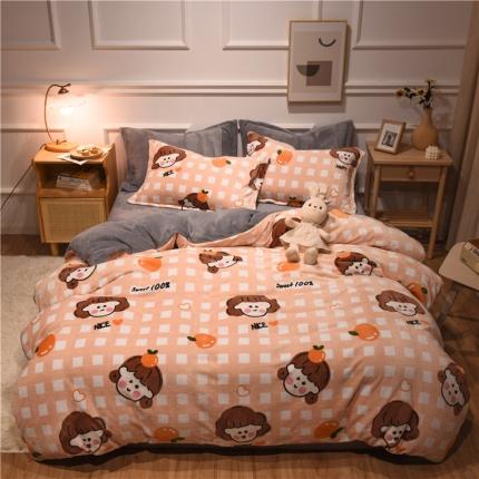 91家纺网 家纺一手货源 找家纺 （总）懒猫 2020新款简约加厚牛奶绒四件套