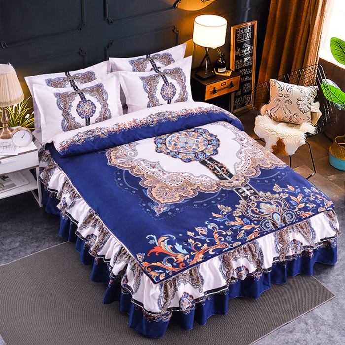 91家纺网 家纺一手货源 找家纺 梦柏 2020新款加厚磨毛四件套大版 北海风（蓝）