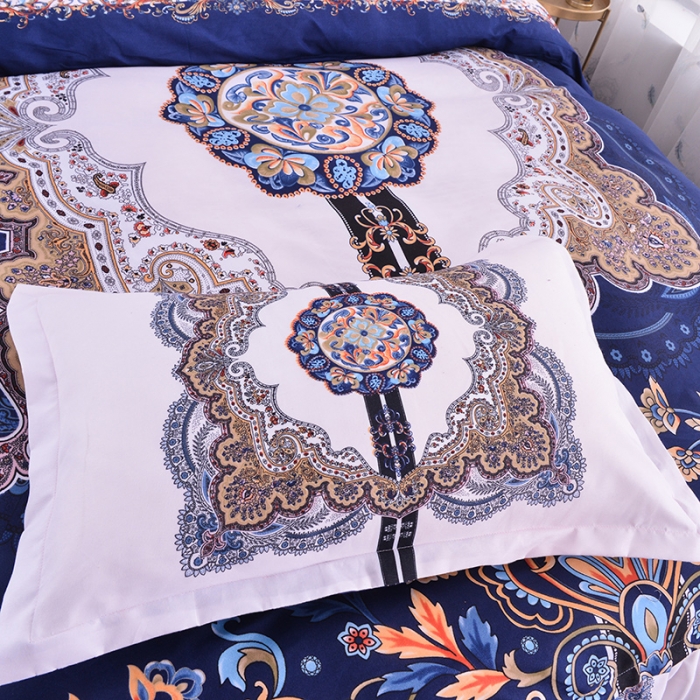 91家纺网 家纺一手货源 找家纺 梦柏 2020新款加厚磨毛四件套大版 北海风（蓝）