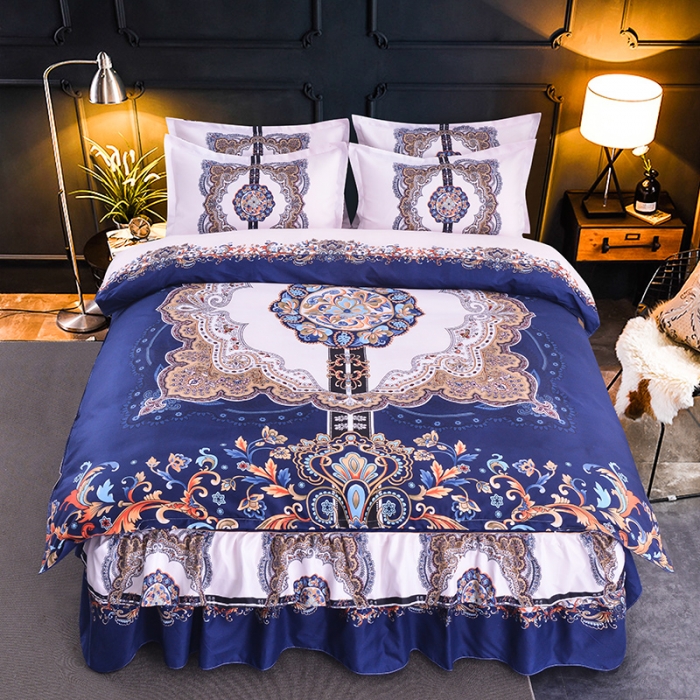 91家纺网 家纺一手货源 找家纺 梦柏 2020新款加厚磨毛四件套大版 北海风（蓝）